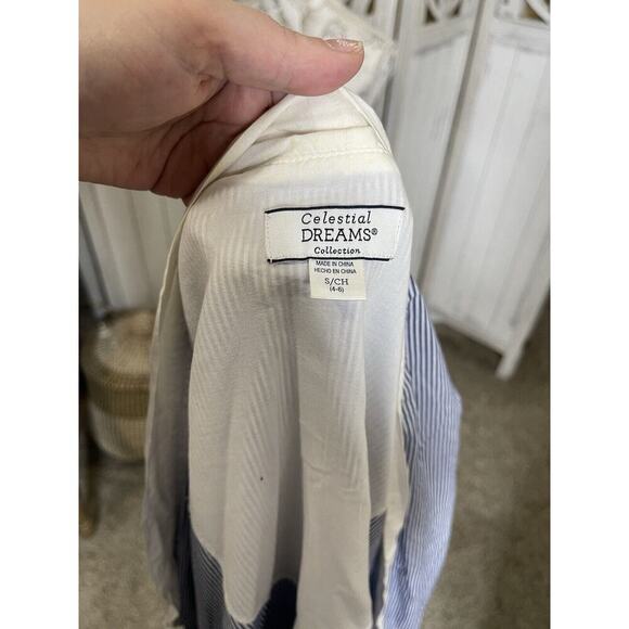 Celestial Dreams Women's Nightgown Small 4-6 L/S Blue White Stripe Robe Pockets - Picture 4 of 8